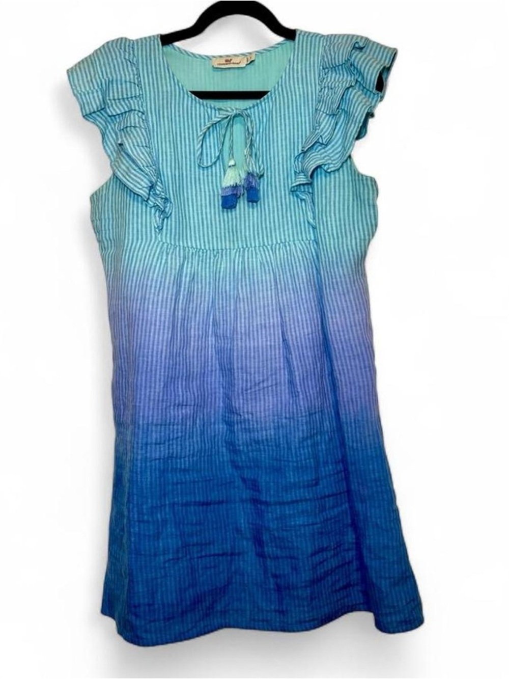 Vineyard Vines Striped Ruffle Sleeve Linen Dress in Blue/Purple Ombre